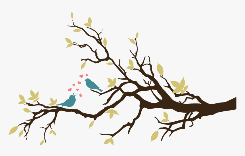 Bird On Tree Branch Drawing - Love Birds Wall Painting, HD Png Download, Free Download