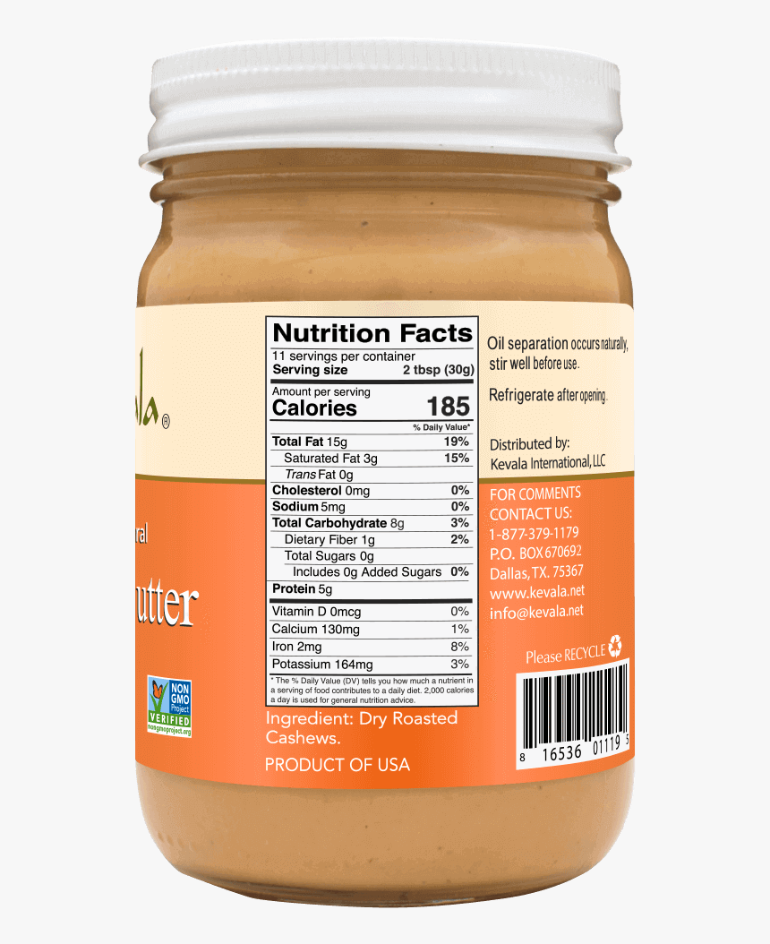Natural Cashew Butter Nutrition, HD Png Download, Free Download