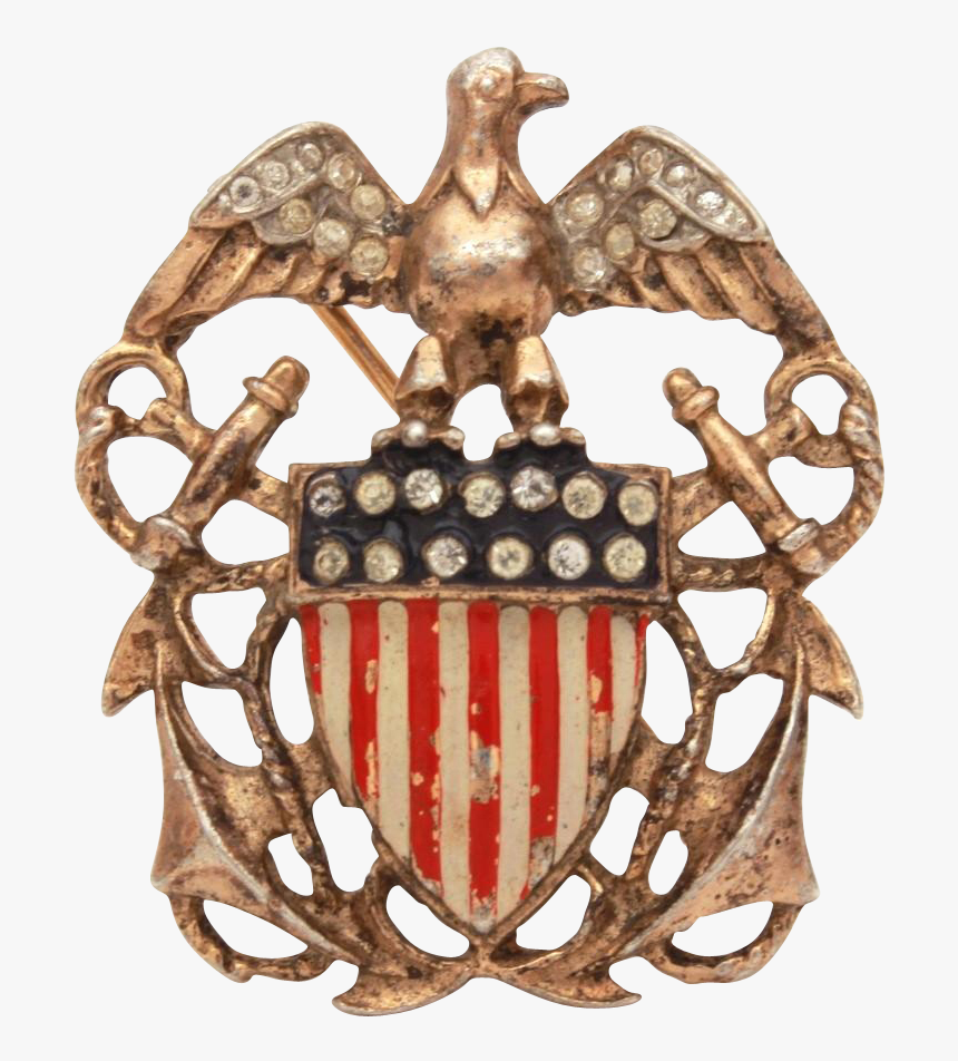 Wwii Trifari Sterling Enamel Us Navy Eagle & Anchor - Crest, HD Png Download, Free Download