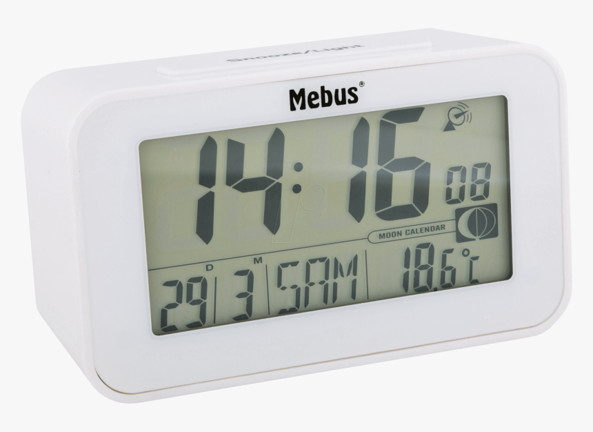 Radio Alarm Clock Digital, Moon Phase, White Mebus - Radio Clock, HD Png Download, Free Download