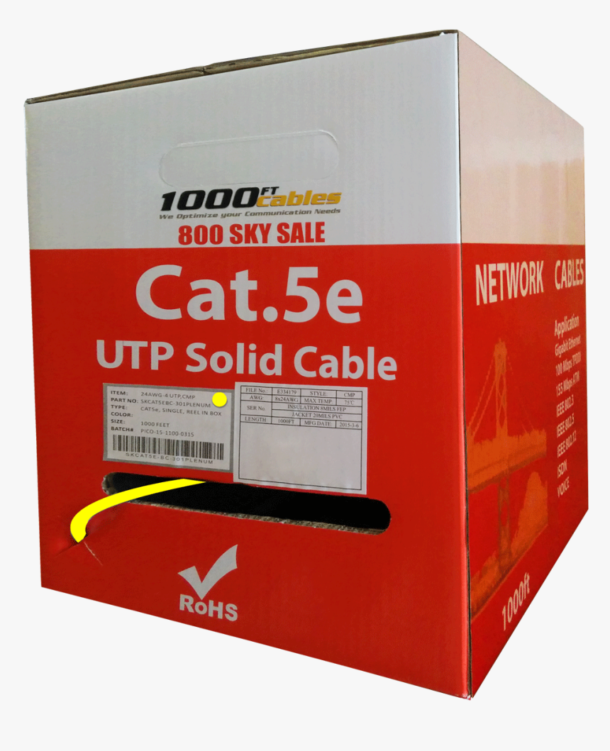 Cat5e Plenum 1000ft Cable - Box, HD Png Download, Free Download