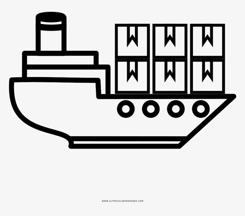 Cargo Ship Coloring Page - Line Art, HD Png Download, Free Download