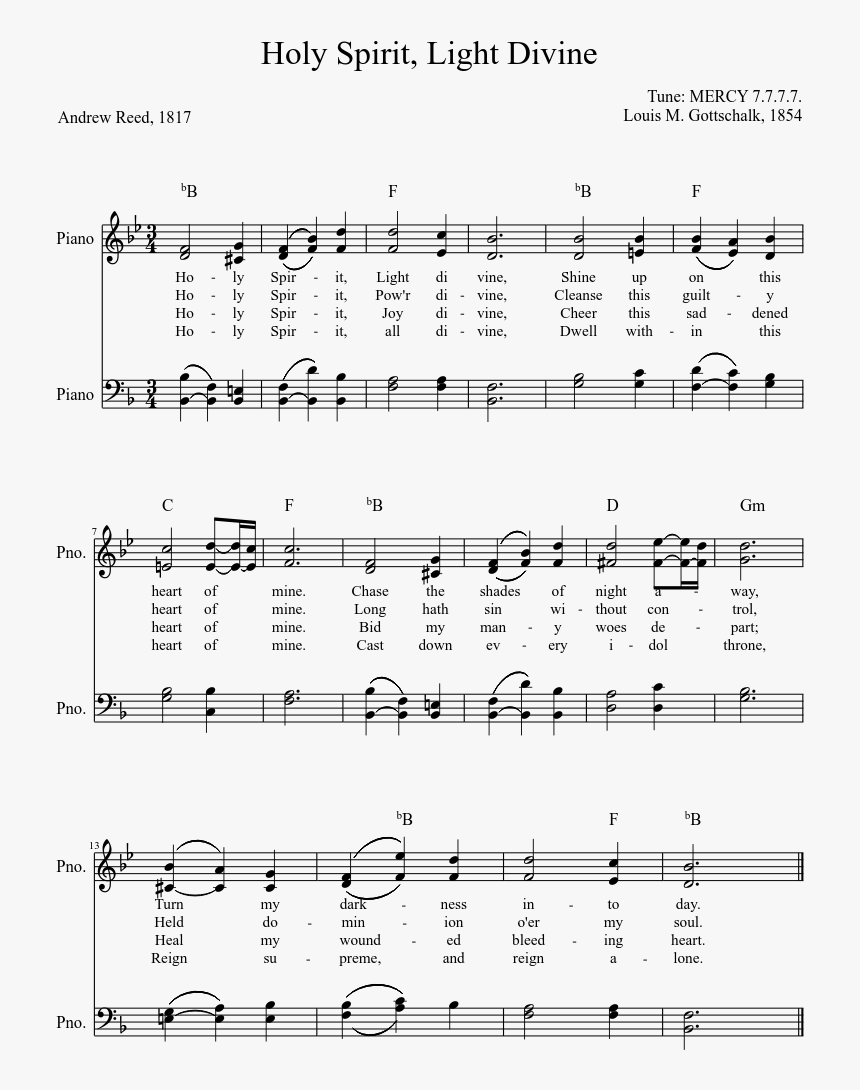 Holy Spirit, Light Divine Sheet Music Composed By Tune - Gaudete Piano Sheet Music, HD Png Download, Free Download