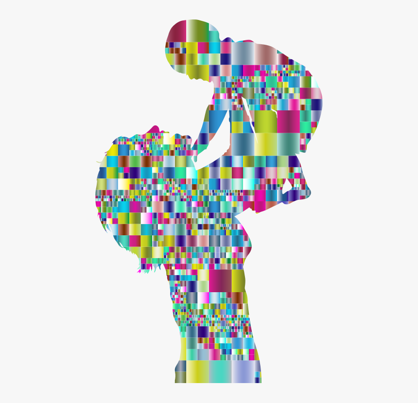 Prismatic Mosaic Mother And Baby Silhouette - Mosaic Of A Mother, HD Png Download, Free Download