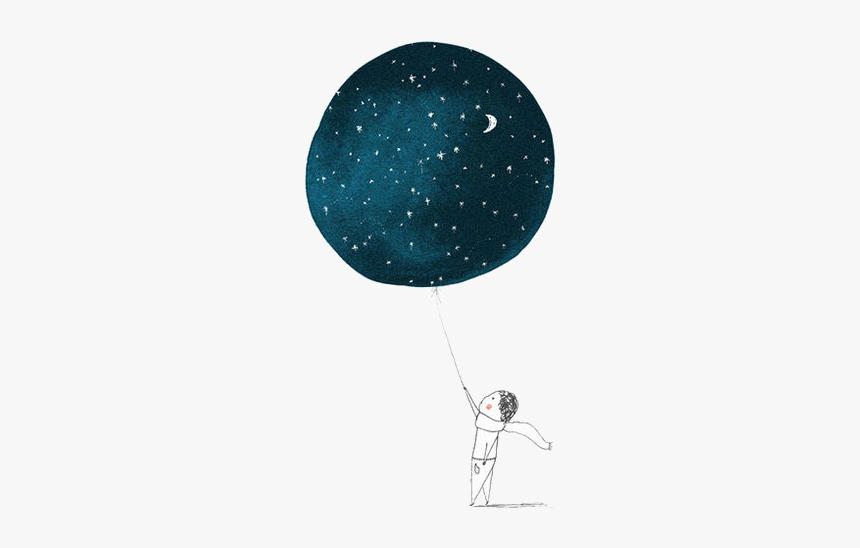 Moon Submission Night Stars Dark Floating Man Balloon - Illustration, HD Png Download, Free Download