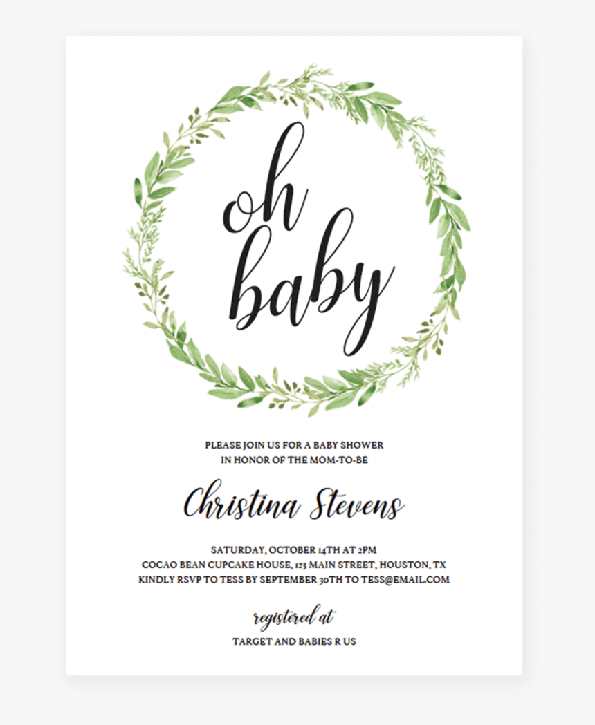 027 Baby Shower Announcement Templates Template Ideas - Baby Shower Invite Greenery, HD Png Download, Free Download