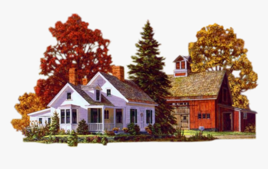 #farmhouse #house #barn #farm #buildings #trees #yard - House, HD Png Download, Free Download