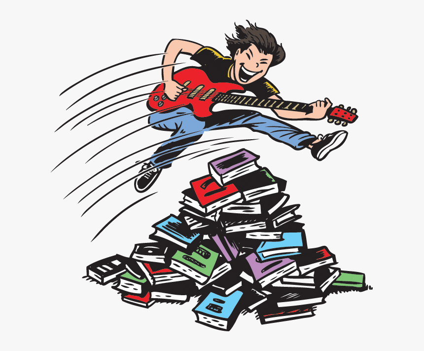 Tween Playing Guitar While Jumping Over A Pile Of Books - 2018 Summer Library Program, HD Png Download, Free Download