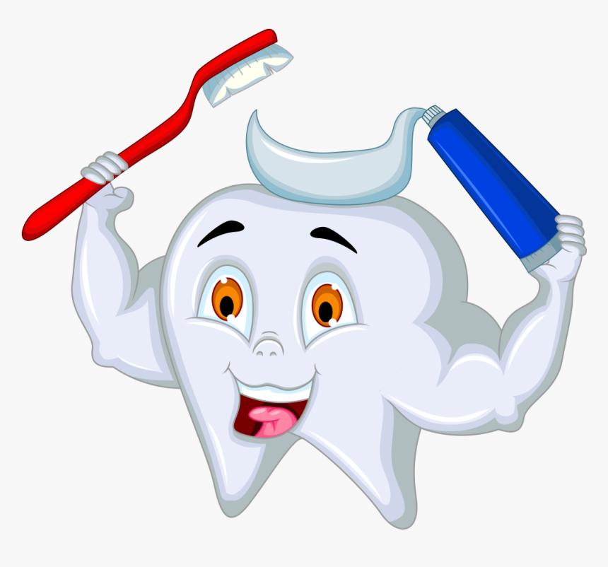 Toothbrush And Toothpaste Drawing - Cartoon Tooth Holding A Toothbrush, HD Png Download, Free Download