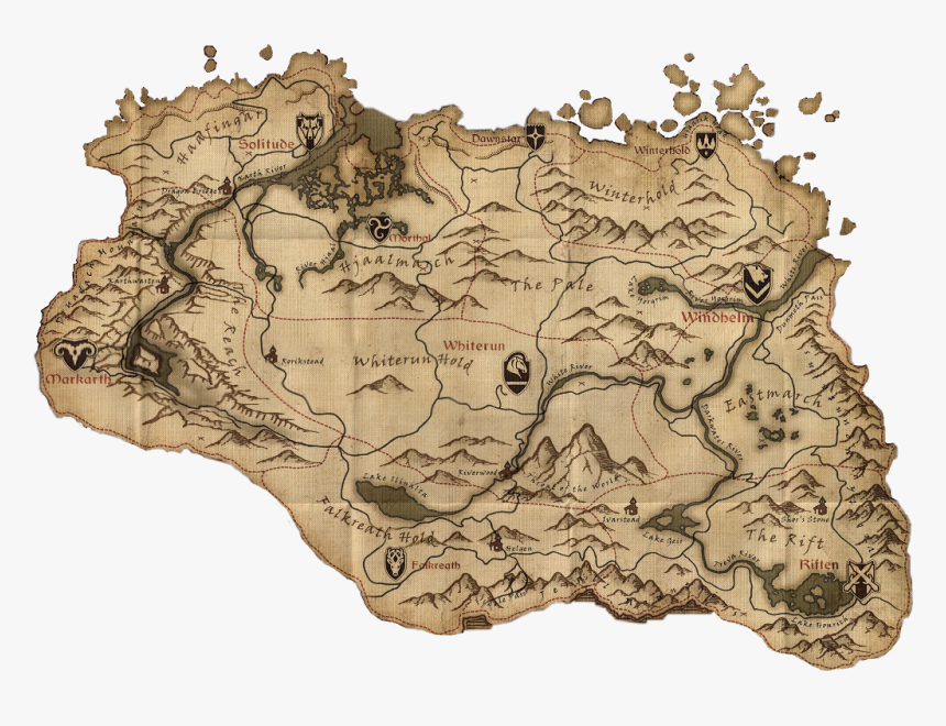 #skyrim #tamriel #dragons #dragonborn #dovahkiin #map - Skyrim Map, HD Png Download, Free Download