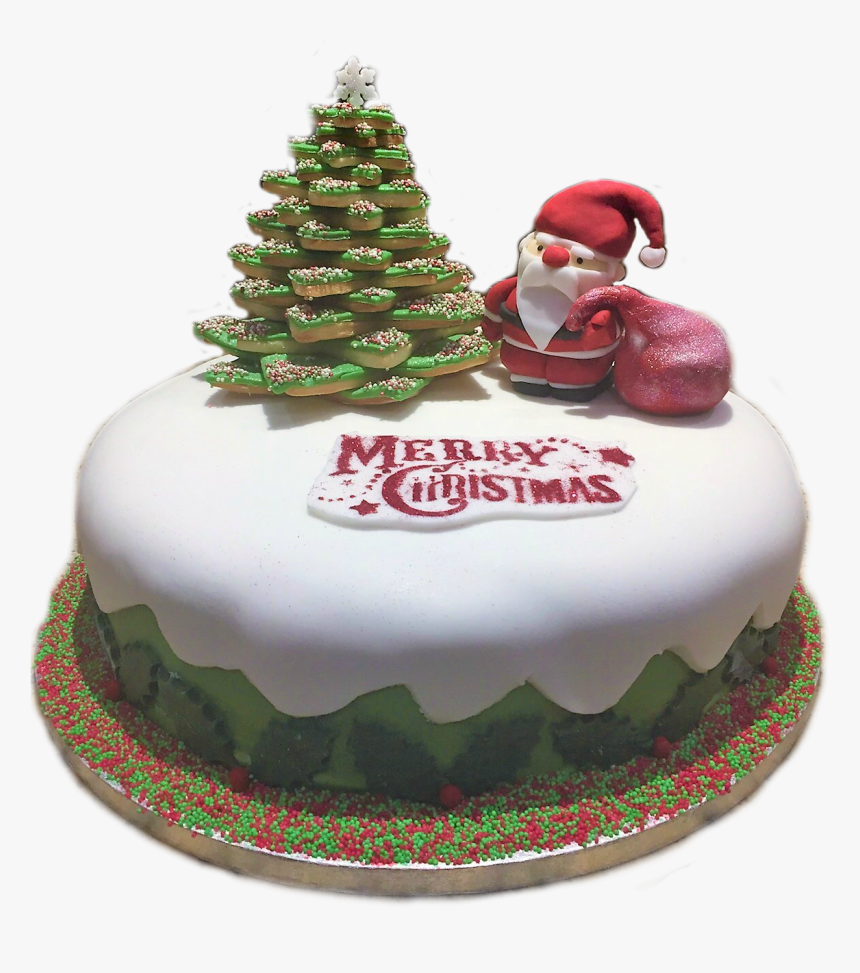 Christmas Cake With Santa & Christmas Tree - Real Christmas Cake Png, Transparent Png, Free Download