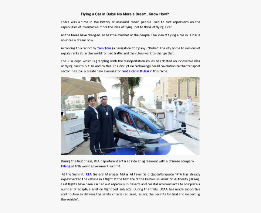 Taxi Drone Em Dubai, HD Png Download, Free Download