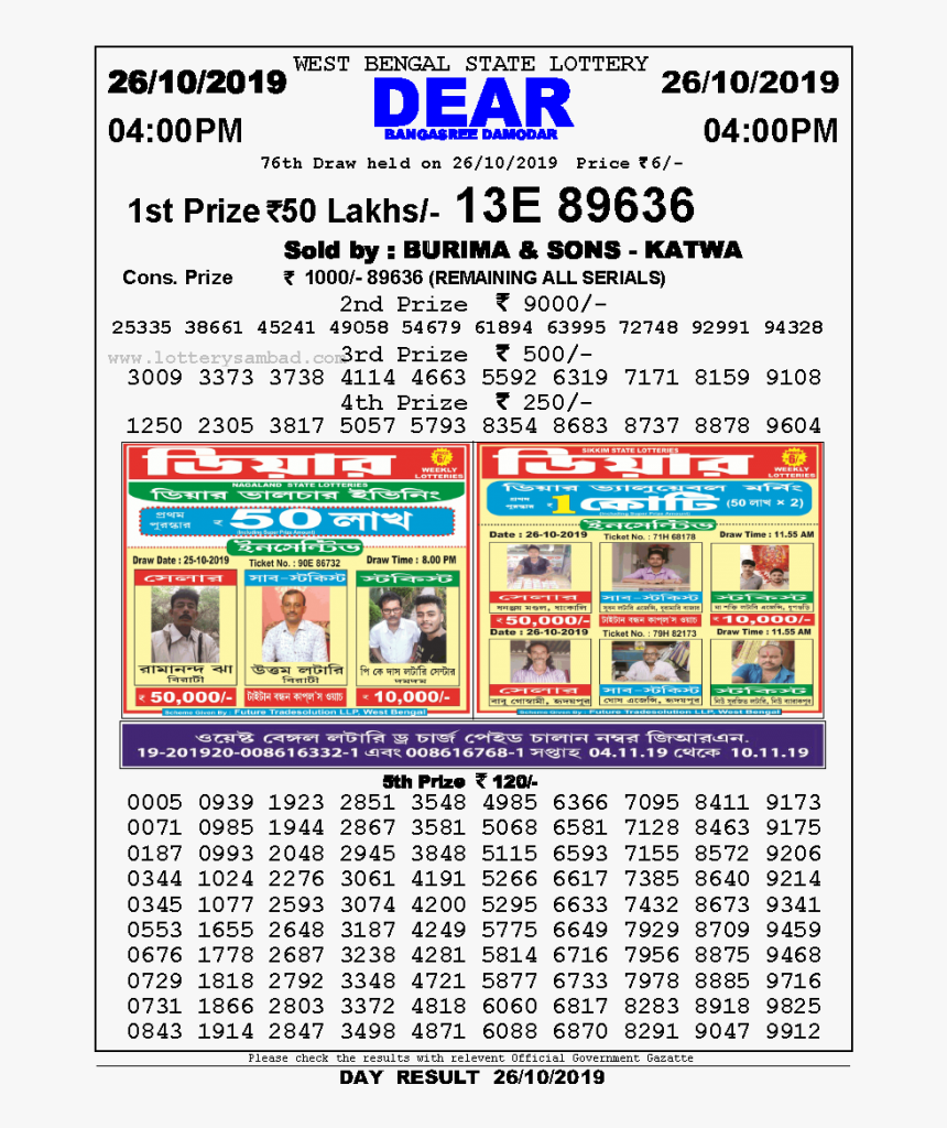 Lottery Sambad Result 4 Pm October 26 - Lottery Sambad 28 Tarik, HD Png Download, Free Download