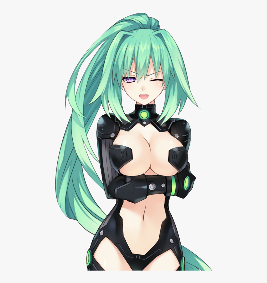 High Quality Hyperdimension Neptunia Green Heart Winking - Hot Anime Girl With Green Hair, HD Png Download, Free Download