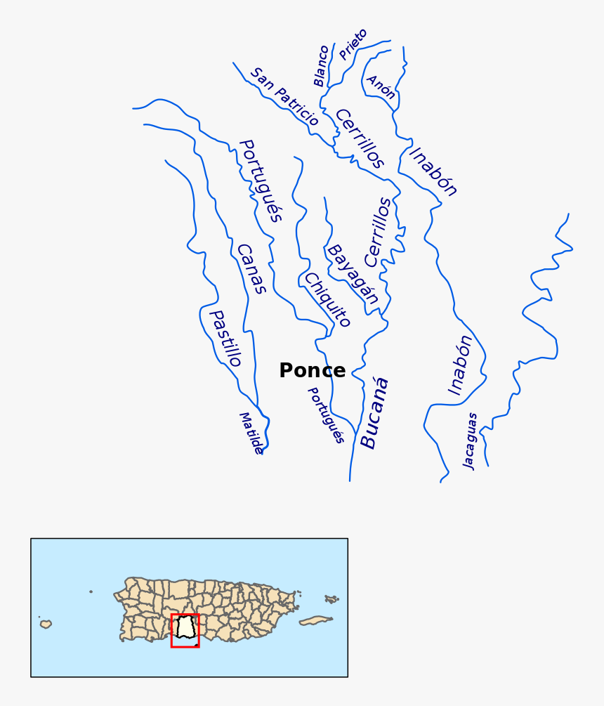 Map Showing The Location Of Río Blanco Among The Other - Hidrografia De Ponce, HD Png Download, Free Download