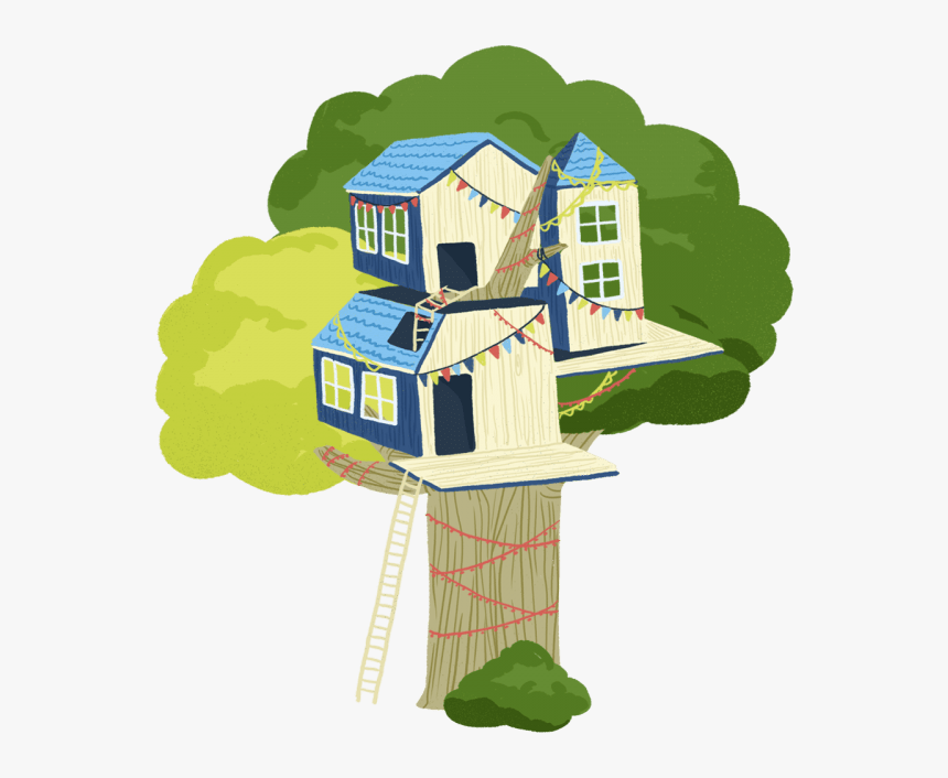 Treehouse Decorated With Colourful Flags - Cartoon, HD Png Download, Free Download