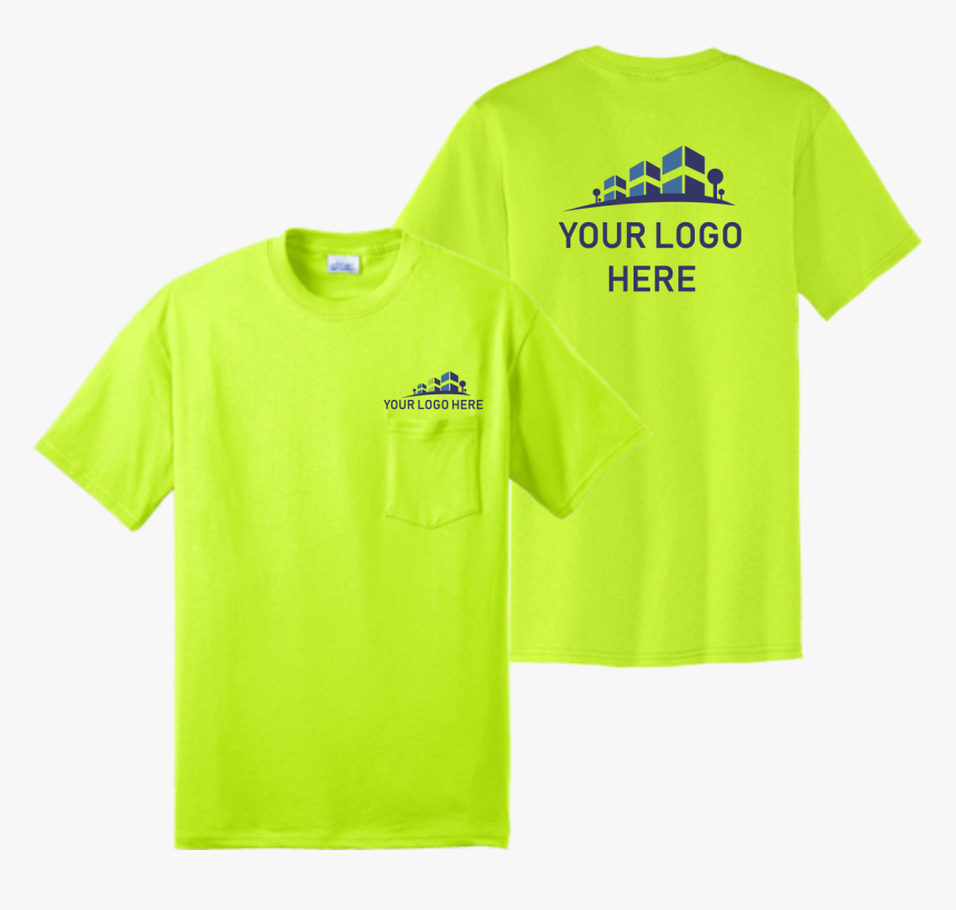 Safety Green Short Sleeve Pocket T Shirt Front And - Logo Front T Shirt, HD Png Download, Free Download