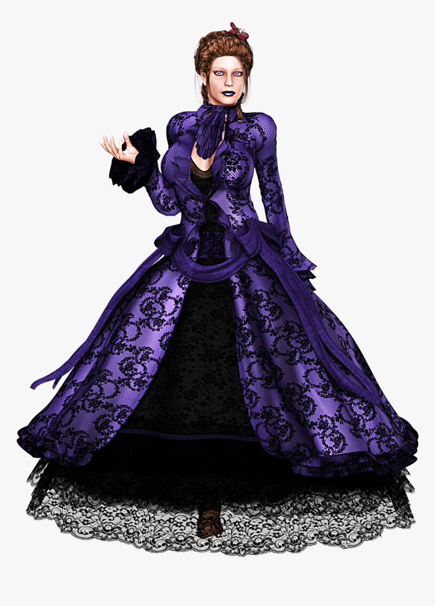 Woman In Long Purple Lace Dress - Fashion, HD Png Download, Free Download