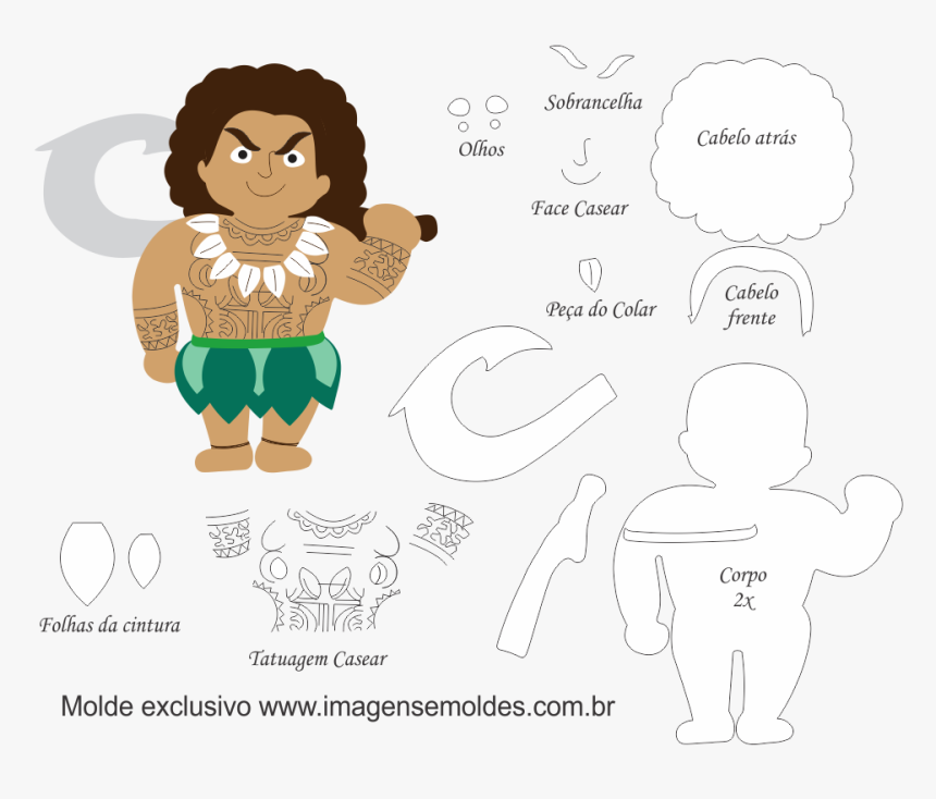 Molde Para Eva - Molde Moana De Feltro, HD Png Download, Free Download