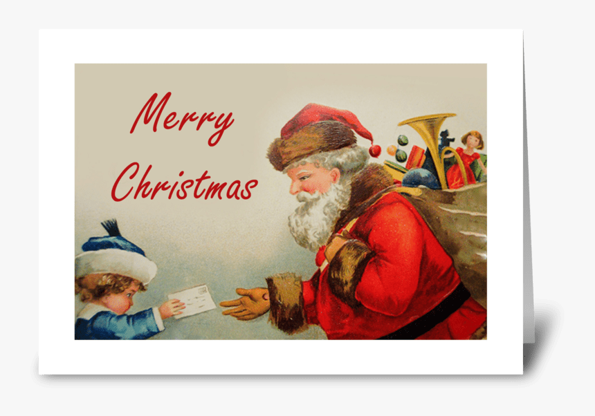 Vintage Christmas Card With Santa Greeting Card - Happy Christmas Day Greeting, HD Png Download, Free Download