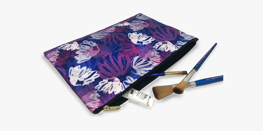 Blue Pink White Floral Pattern On Canvas Zip Case Shown - Makeup Brushes, HD Png Download, Free Download