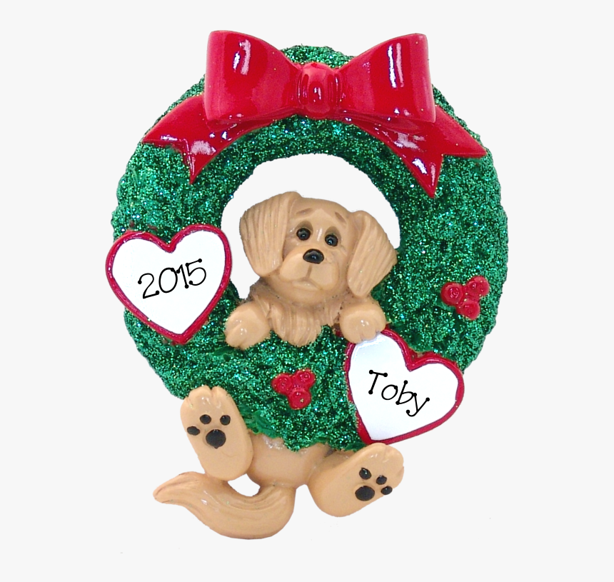 Golden Retriever Hanging On To Wreath Christmas Ornament - Golden Retriever, HD Png Download, Free Download