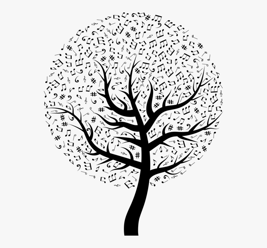 Music, Musical, Tree, Song, Sing, Notes, Clef, Bass - Music Pictures Black And White, HD Png Download, Free Download