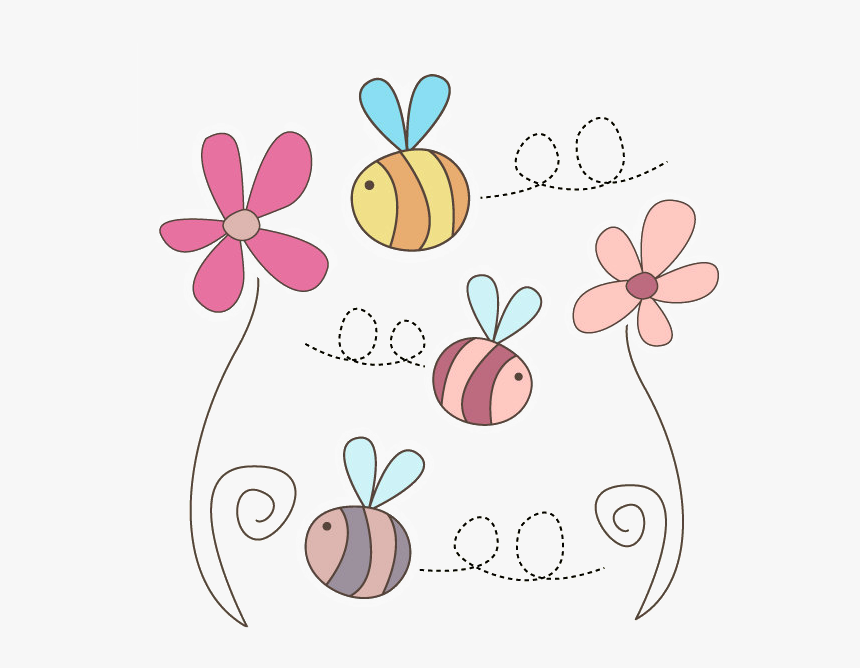 Cute Flowers And Bees Png By - Cute Bees And Flowers, Transparent Png, Free Download