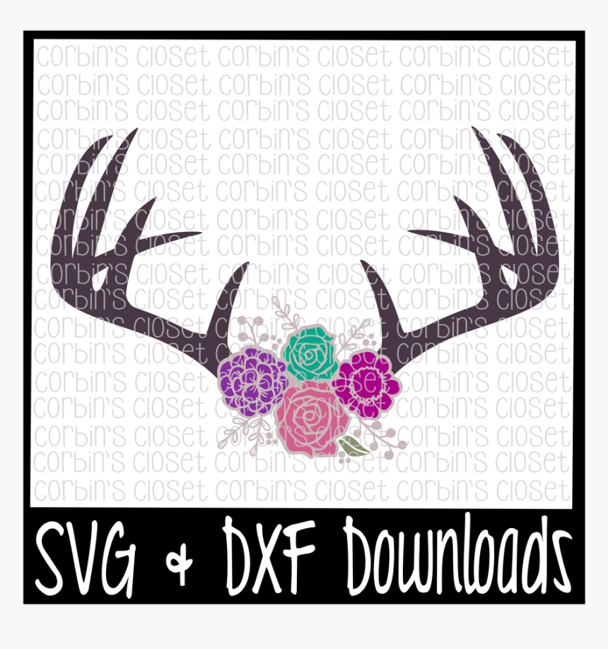 Antlers Svg Antique Flowers - Antlers With Flowers Svg, HD Png Download, Free Download