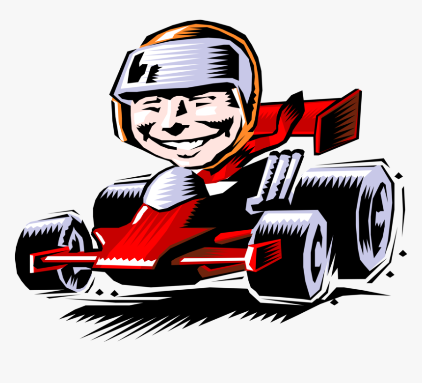 Vector Illustration Of Motor Race Car Motorist Driver - Driving Race Car Cartoon, HD Png Download, Free Download