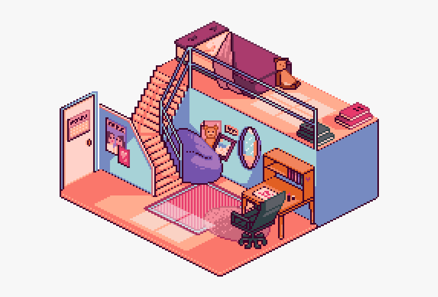 Bedroom, Pixel, And Pixel Art Image - Isometric Room Pixel Art, HD Png Download, Free Download