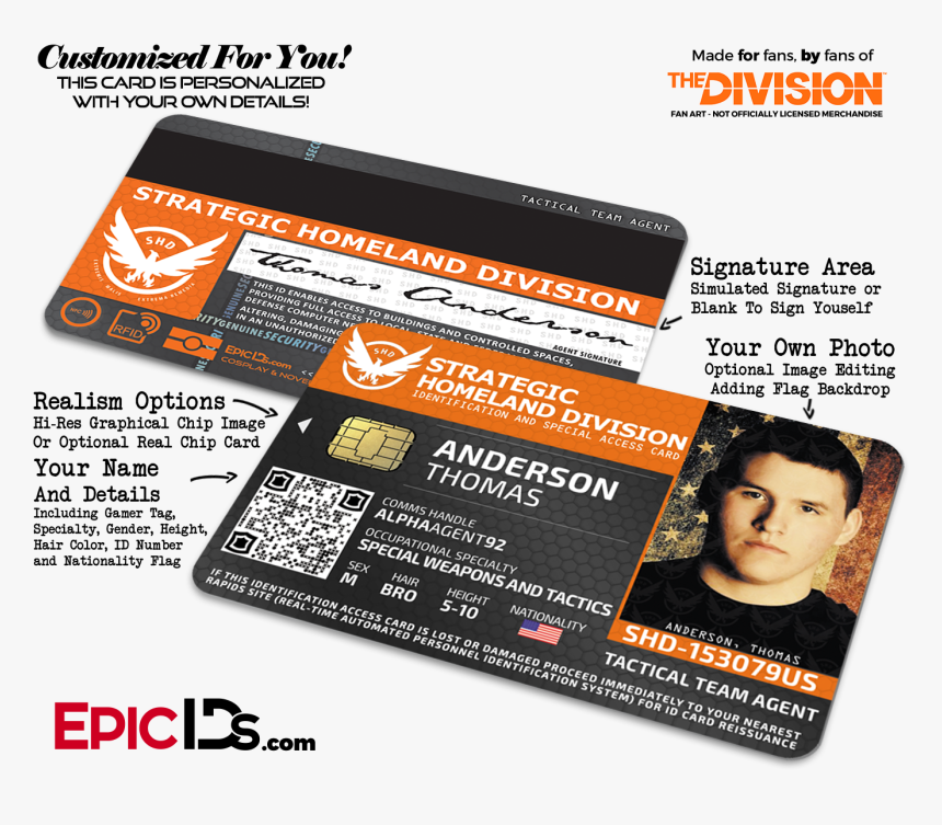 Strategic Homeland Division "the Division - Division Agent Id Card, HD Png Download, Free Download
