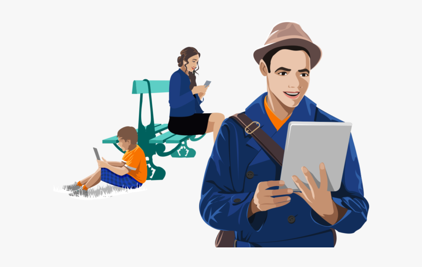 Several People Reading At Tablet - Cartoon, HD Png Download, Free Download