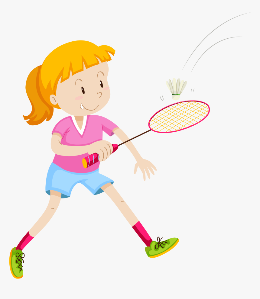 Badmintonracket Girl Illustration Playing - Kids Playing Badminton Cartoon, HD Png Download, Free Download