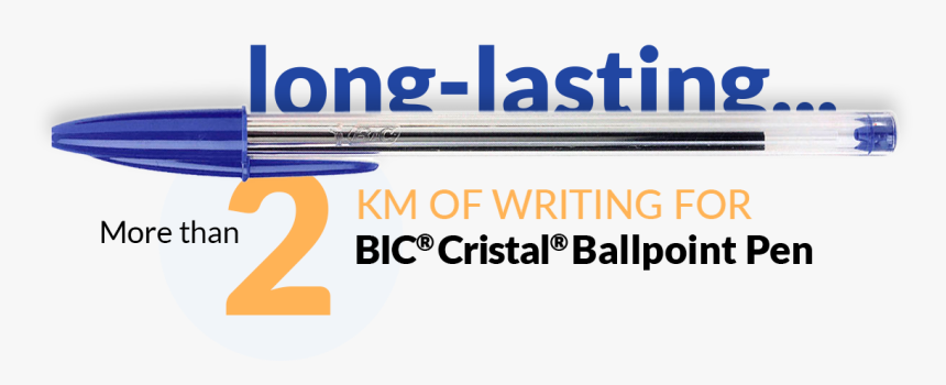 Pen And Text More Than 2 Km Of Writing - Bic Cristal 2 Km, HD Png Download, Free Download