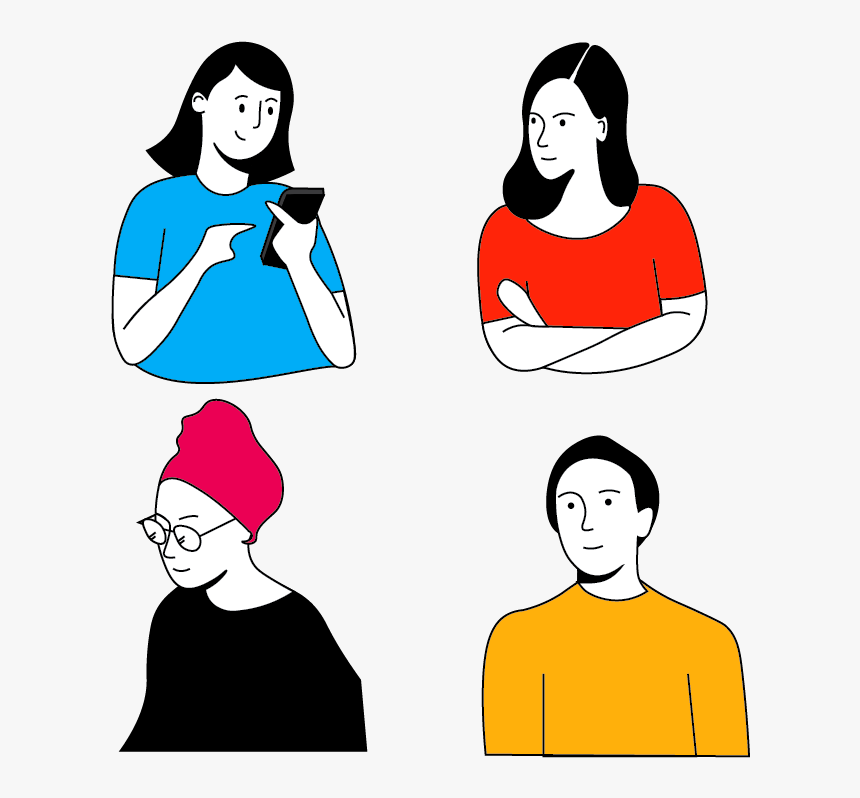 People Handdrawn Line Drawing Sketch Flat Group Girl, HD Png Download, Free Download