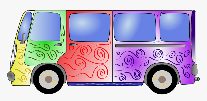 Bus Colorful Hippie Minivan Transparent Image - Hippie Van Clipart Png, Png Download, Free Download