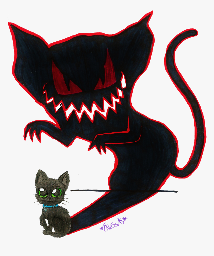 Black Demon Cat Drawing, HD Png Download, Free Download