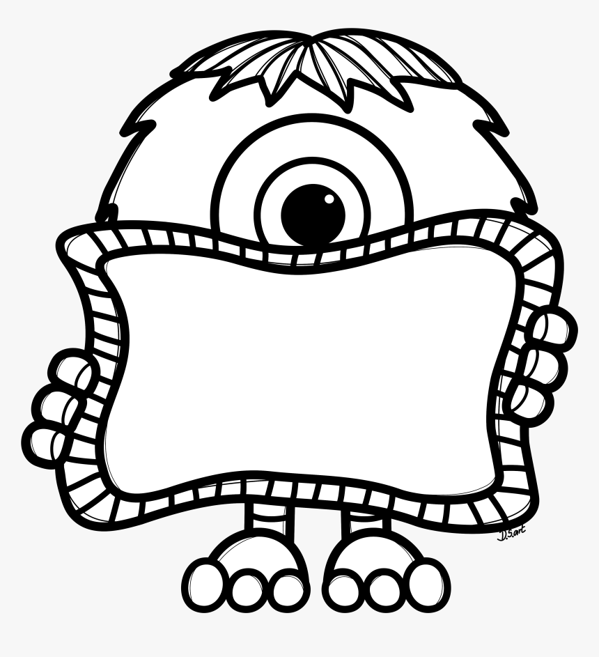 Cute One-eyed Monster Holding A White Board - Monstruos Blanco Y Negro, HD Png Download, Free Download