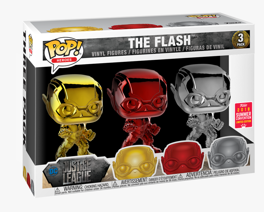 Heros Metallic Chrome The Flash 3-pack Sdcc 2018 Le - Flash 3 Pack Funko Pop, HD Png Download, Free Download