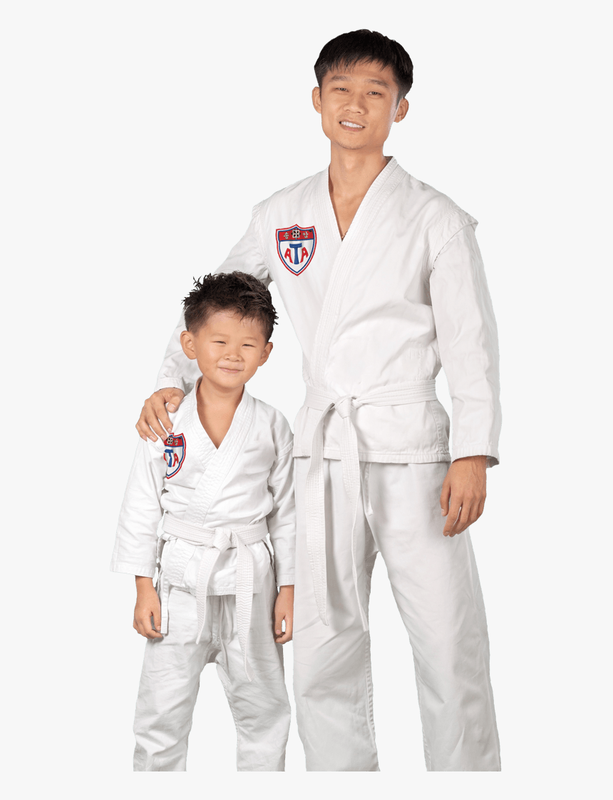 Father And Son Standing Together In Taekwondo Uniforms - Father Son Karate, HD Png Download, Free Download