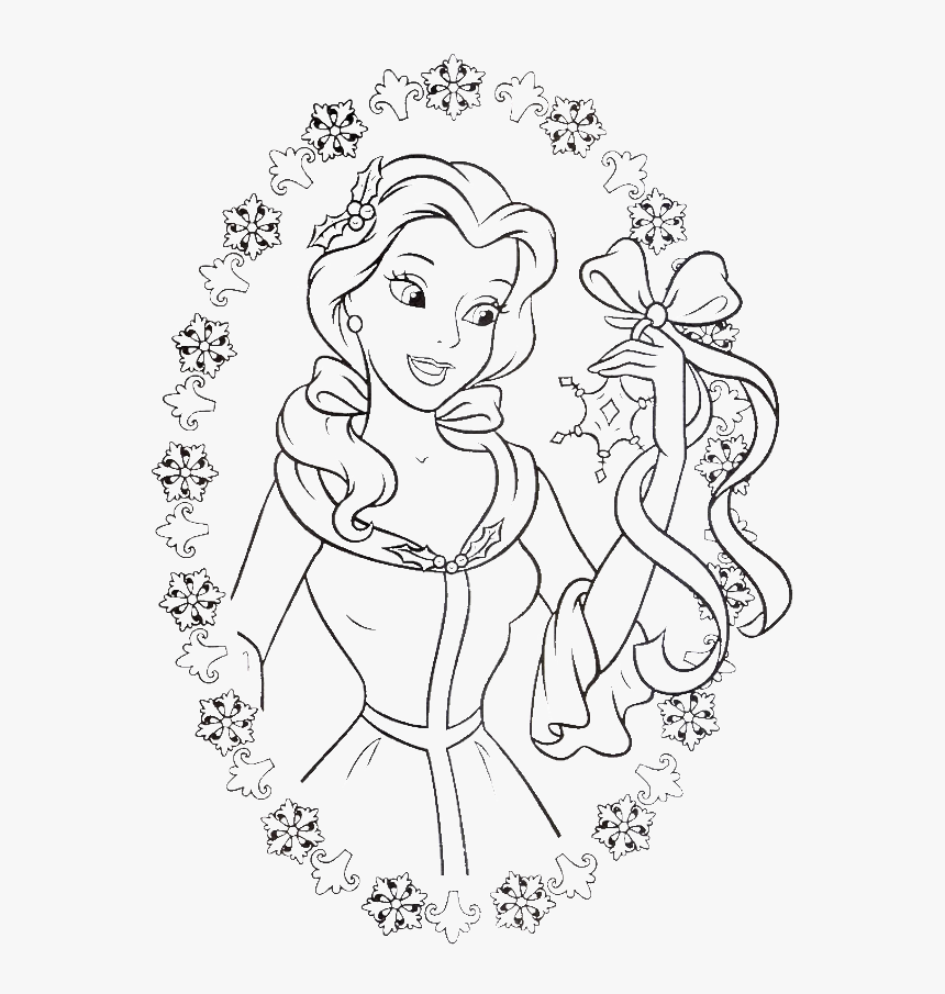 princess belle love to get gifts in christmas day coloring