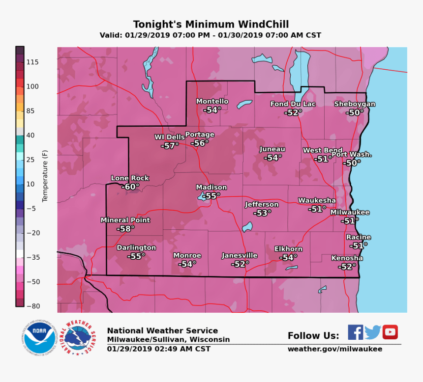 National Weather Service Wind Chill Tuesday Night"
 - Wisconsin Weather January 2019, HD Png Download, Free Download