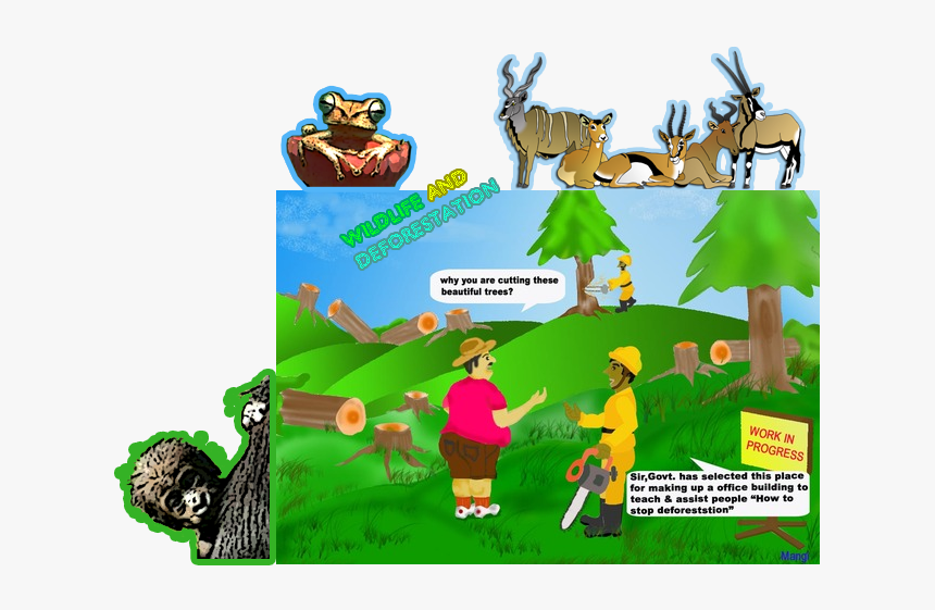 Pollution Clipart Deforestation - Cutting Down A Tree Cartoon, HD Png Download, Free Download