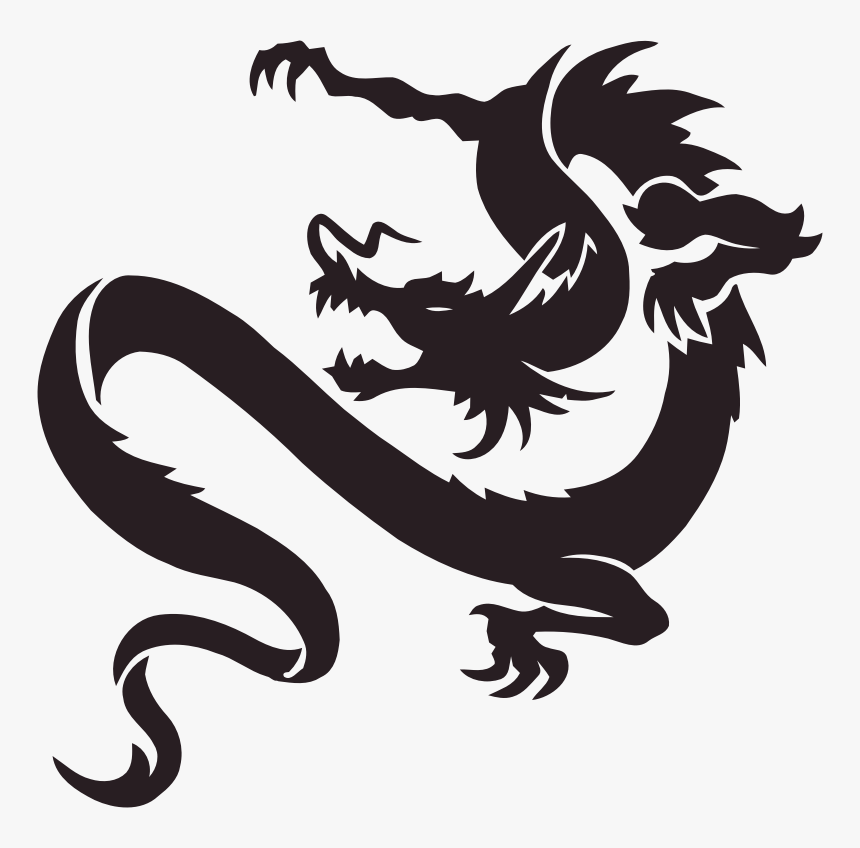 Art,silhouette,dragon - Chinese Dragon Tattoo Png, Transparent Png, Free Download