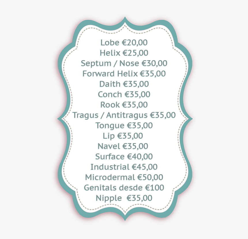 Geniet spiegel breedte Piercing Pricelist En - Poster, HD Png Download - kindpng