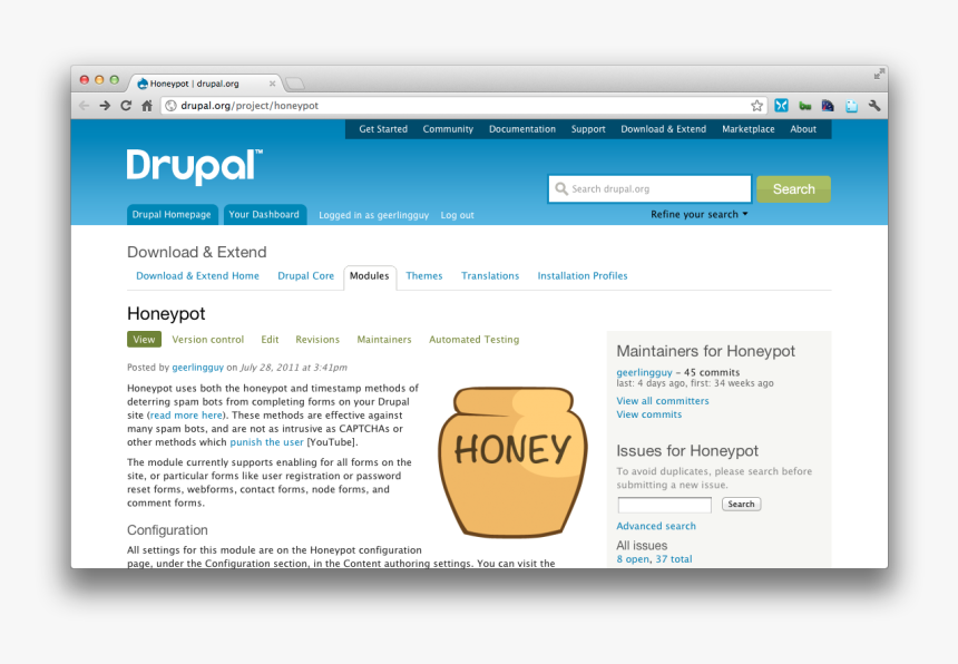 Honeypot Project Page On Drupal - Drupal 7, HD Png Download, Free Download