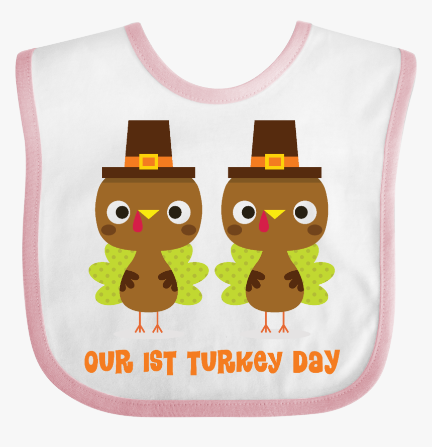 Twins 1st Thanksgiving Turkey Baby Bib White And Pink - Cartoon, HD Png Download, Free Download