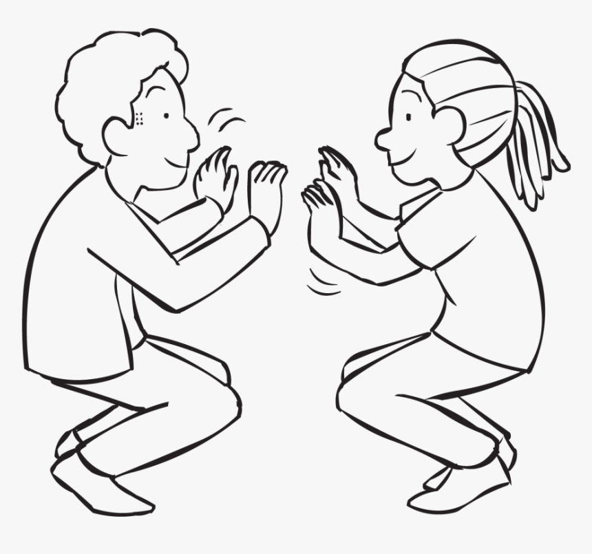 Two People Squatting On The Balls Of Their Toes Facing - Person Doing Squatting Drawing, HD Png Download, Free Download