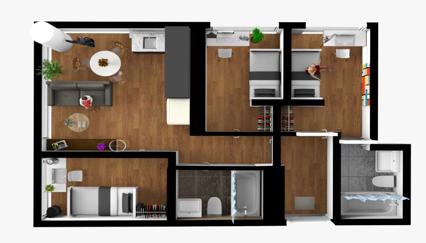 3 Bedroom 3d Floor Plan, HD Png Download kindpng